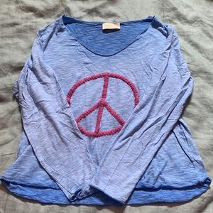 Light Long-Sleeve Shirt with Pink Peace Sign